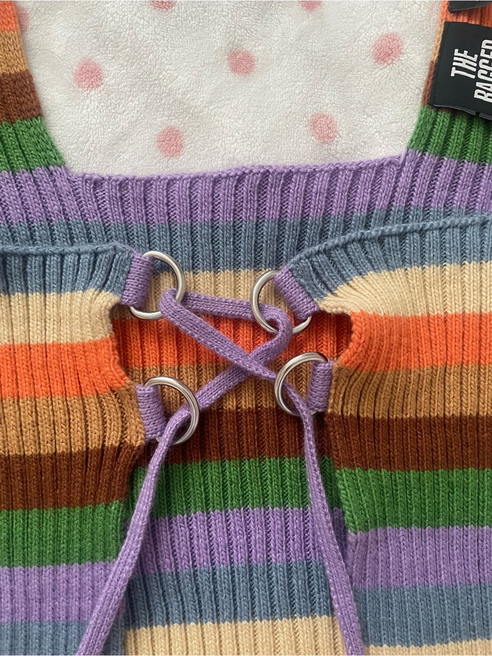 The Ragged Priest Multicolor Striped Lace-Up Ribbed Crop Top - Picture 2 of 4